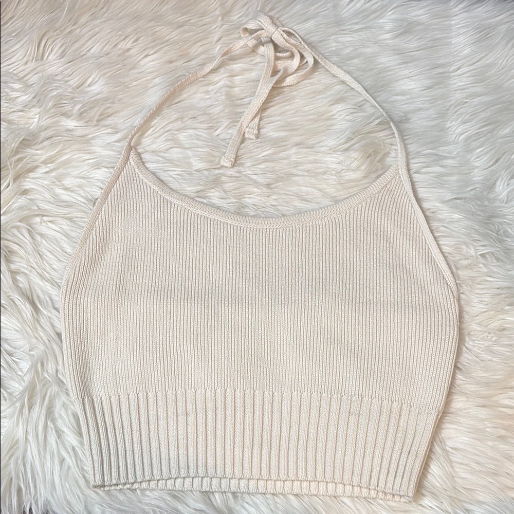 Pacsun Off White Cropped Knit Halter Top Size L
